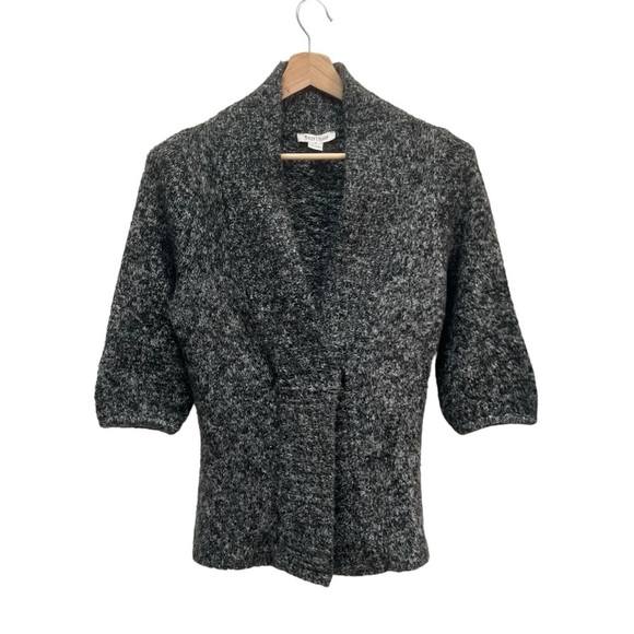 White House Black Market Gray Knit Open Front 3/4 Sleeve Cardigan SZ M - Picture 1 of 5